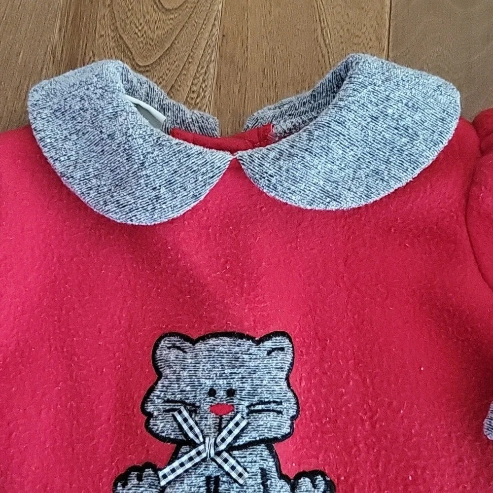 Girls Vintage Sesame‎ Street Fleece Dress Collared Cat Red Gray 1999 - 12 Month